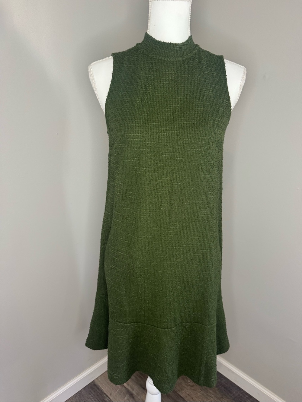 LOFT Olive Green Sleeveless Mock Neck Knit Dress